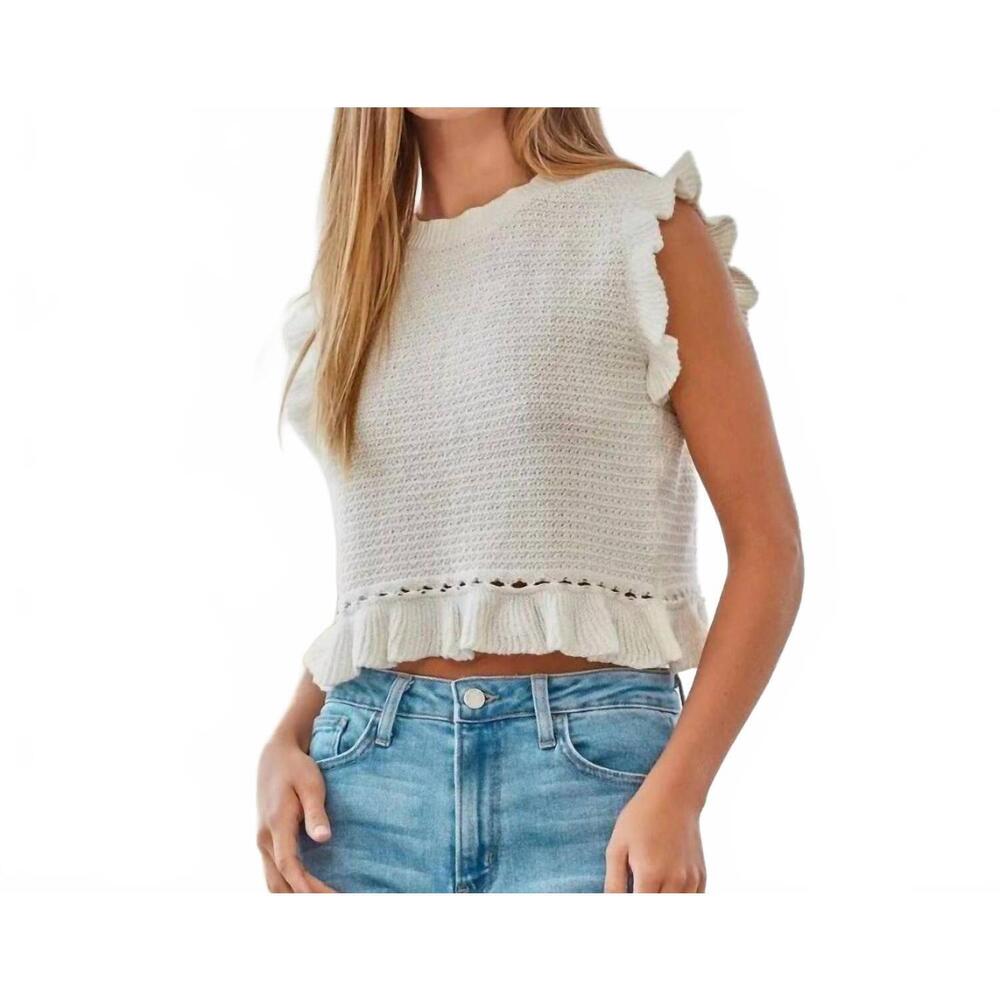 NEW ANDREE BY UNIT women's minnie crochet knit cropped top in ivory